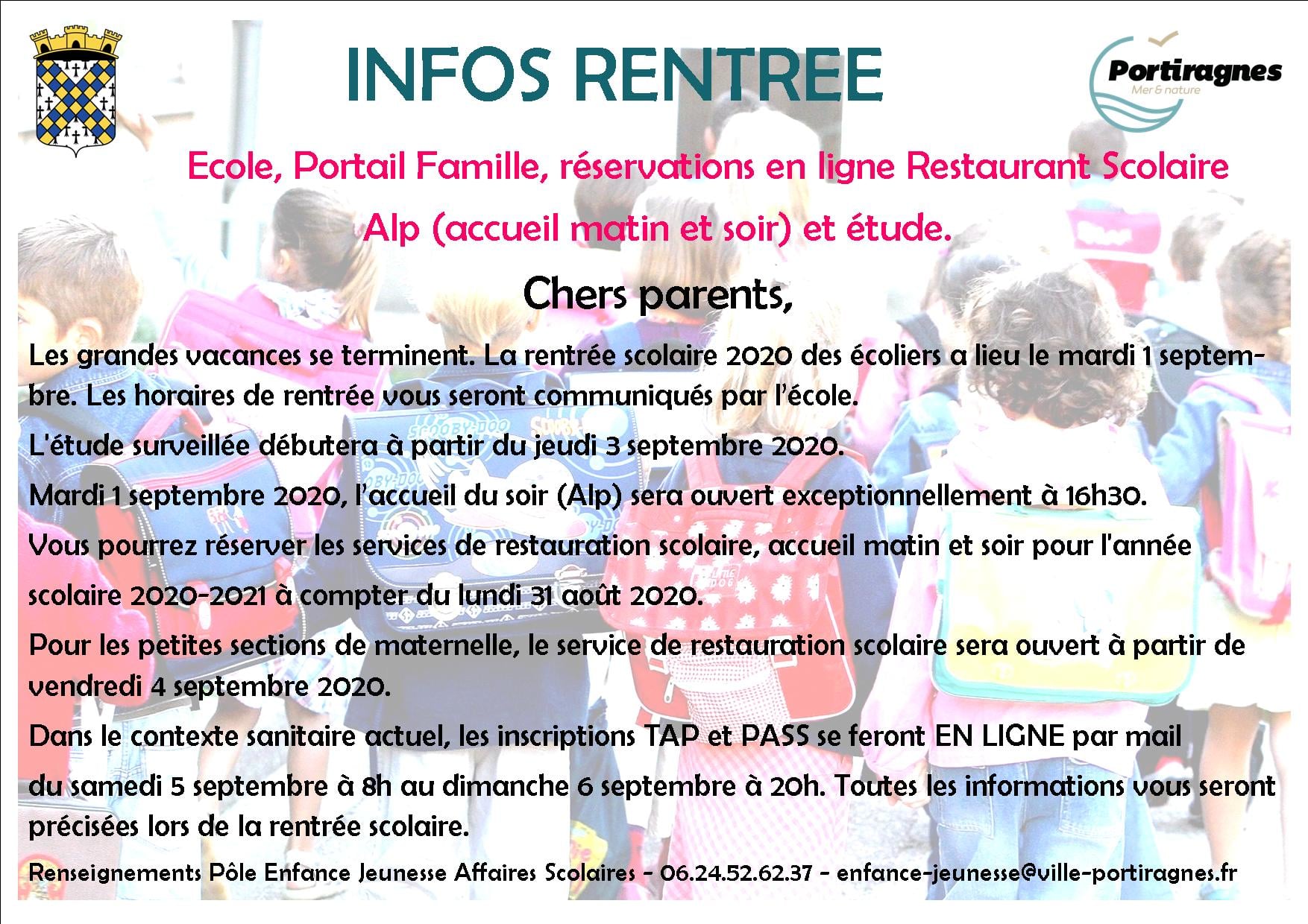 You are currently viewing PORTIRAGNES – RENTRÉE SCOLAIRE 2020-2021