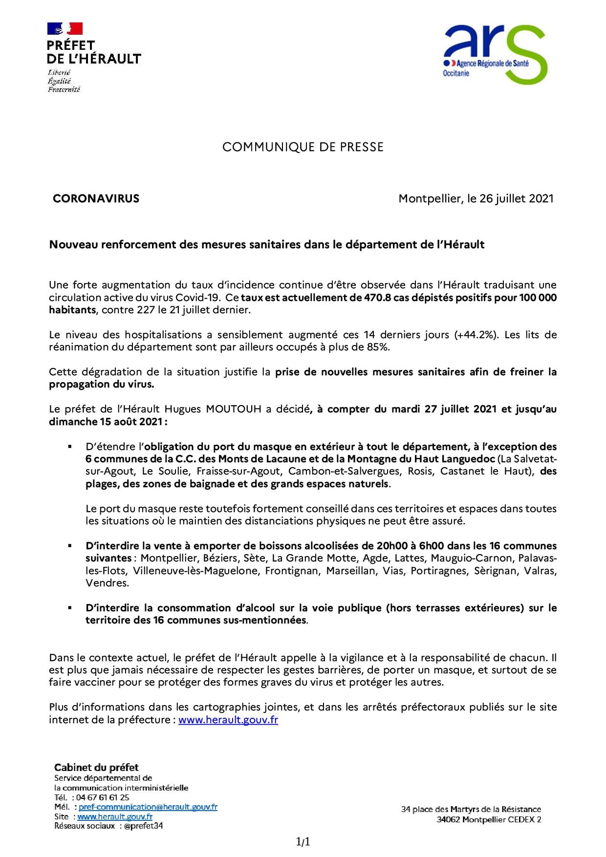 Lire la suite à propos de l’article Nouvelles mesures sanitaires 27 Juillet