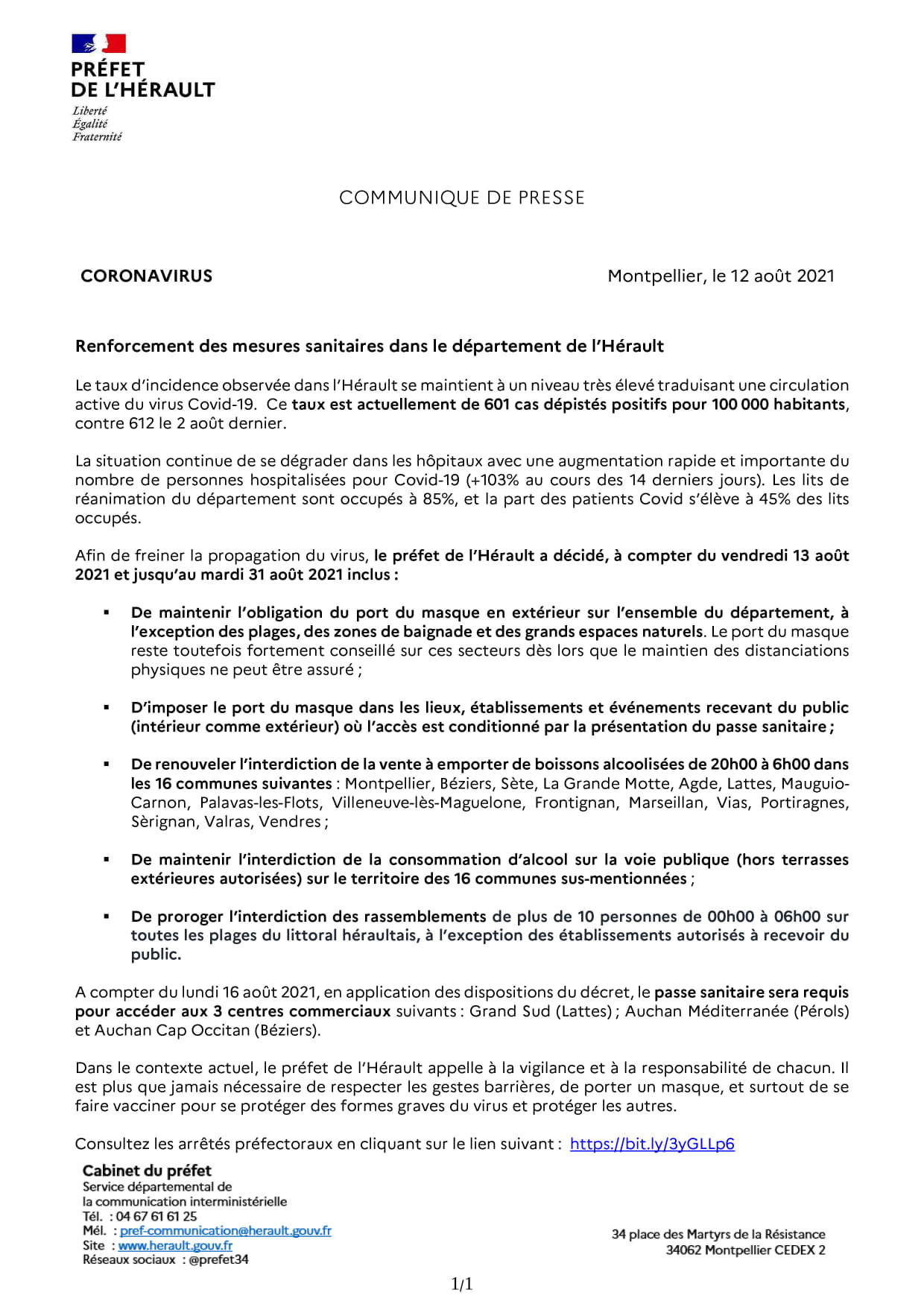 Lire la suite à propos de l’article COVID19 Renforcement des mesures sanitaires dans l’Hérault