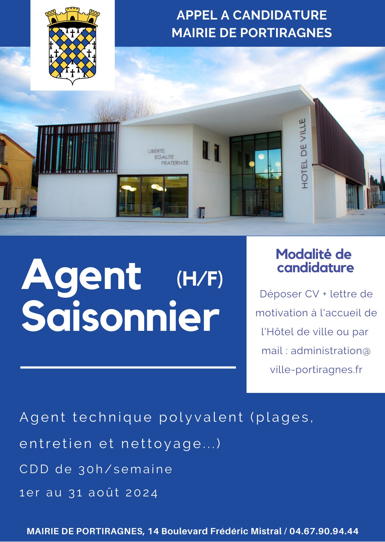 Lire la suite à propos de l’article 𝗢𝗙𝗙𝗥𝗘 𝗗’𝗘𝗠𝗣𝗟𝗢𝗜 I 𝗠𝗮𝗶𝗿𝗶𝗲 𝗱𝗲 𝗣𝗢𝗥𝗧𝗜𝗥𝗔𝗚𝗡𝗘𝗦 – 𝗘𝗺𝗽𝗹𝗼𝗶 𝘀𝗮𝗶𝘀𝗼𝗻𝗻𝗶𝗲𝗿