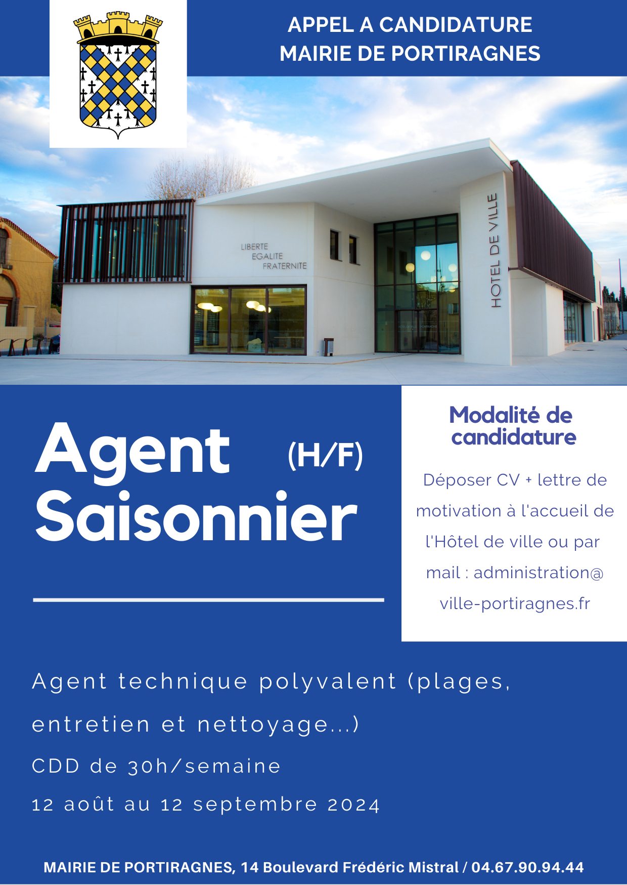 Lire la suite à propos de l’article 𝗢𝗙𝗙𝗥𝗘 𝗗’𝗘𝗠𝗣𝗟𝗢𝗜 I 𝗠𝗮𝗶𝗿𝗶𝗲 𝗱𝗲 𝗣𝗢𝗥𝗧𝗜𝗥𝗔𝗚𝗡𝗘𝗦 – 𝗘𝗺𝗽𝗹𝗼𝗶 𝘀𝗮𝗶𝘀𝗼𝗻𝗻𝗶𝗲𝗿
