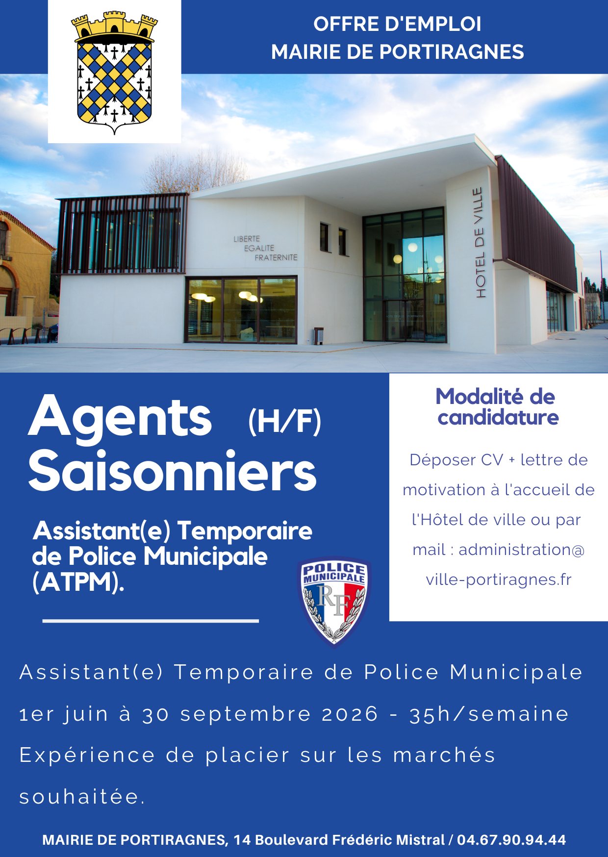 You are currently viewing 𝗢𝗙𝗙𝗥𝗘𝗦 𝗗&rsquo;𝗘𝗠𝗣𝗟𝗢𝗜 I 𝗠𝗮𝗶𝗿𝗶𝗲 𝗱𝗲 𝗣𝗢𝗥𝗧𝗜𝗥𝗔𝗚𝗡𝗘𝗦 – 𝗘𝗺𝗽𝗹𝗼𝗶𝘀 𝘀𝗮𝗶𝘀𝗼𝗻𝗻𝗶𝗲𝗿𝘀