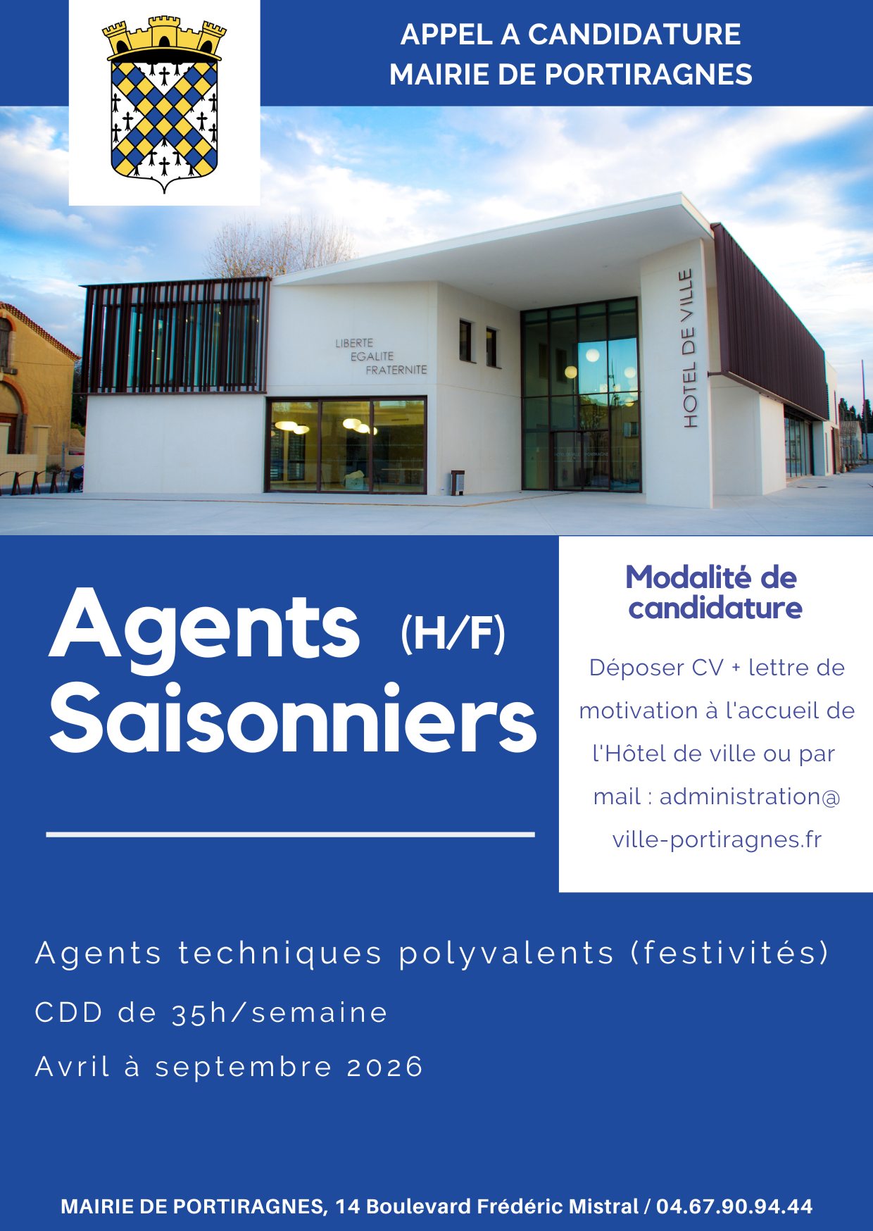 You are currently viewing 𝗢𝗙𝗙𝗥𝗘𝗦 𝗗&rsquo;𝗘𝗠𝗣𝗟𝗢𝗜 I 𝗠𝗮𝗶𝗿𝗶𝗲 𝗱𝗲 𝗣𝗢𝗥𝗧𝗜𝗥𝗔𝗚𝗡𝗘𝗦 – 𝗘𝗺𝗽𝗹𝗼𝗶𝘀 𝘀𝗮𝗶𝘀𝗼𝗻𝗻𝗶𝗲𝗿𝘀