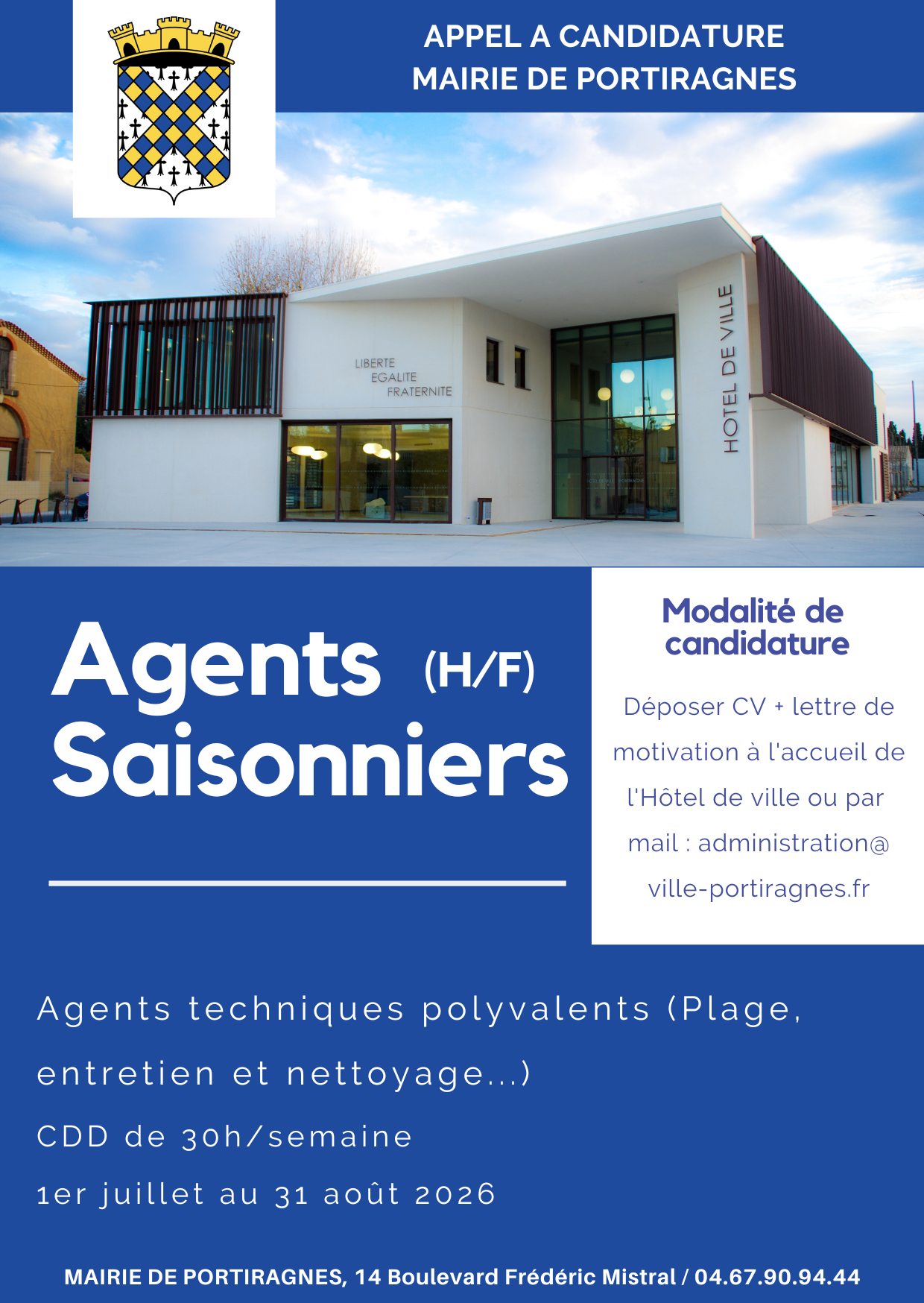 You are currently viewing 𝗢𝗙𝗙𝗥𝗘𝗦 𝗗&rsquo;𝗘𝗠𝗣𝗟𝗢𝗜 I 𝗠𝗮𝗶𝗿𝗶𝗲 𝗱𝗲 𝗣𝗢𝗥𝗧𝗜𝗥𝗔𝗚𝗡𝗘𝗦 – 𝗘𝗺𝗽𝗹𝗼𝗶𝘀 𝘀𝗮𝗶𝘀𝗼𝗻𝗻𝗶𝗲𝗿𝘀